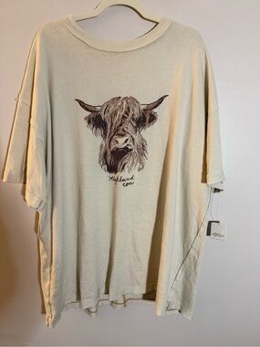 Free People Cream Highland Cow Graphic Tee
